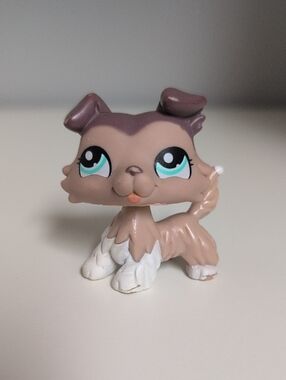 Authentic Littlest Pet Shop Collie #1330 Vintage Hasbro Y2K LPS Blue Eyes Brown